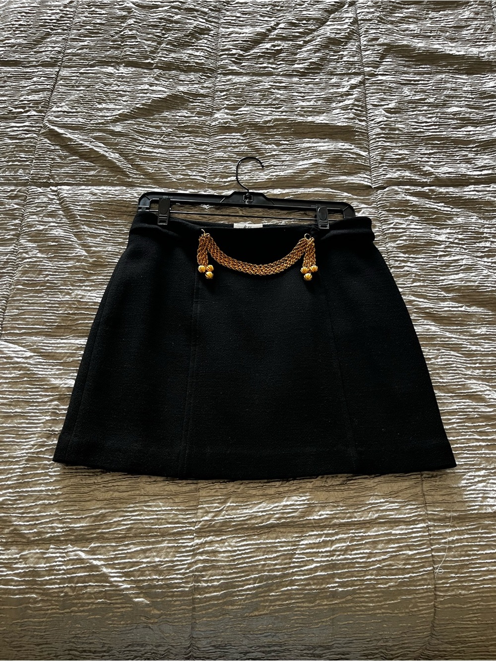 Milly Vintage Black Mini Skirt with Gold Chain Accent